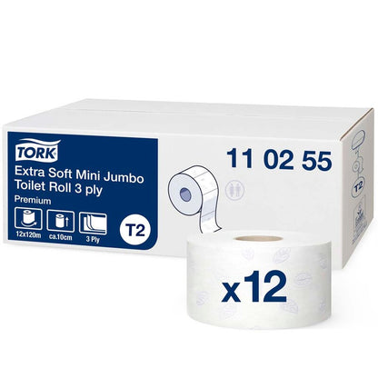 Toiletpapir Jumbo, Tork, Premium, Jumbo mini T2, hvid x 120.00m, kasse a 12 ruller, FSC Mix Credit