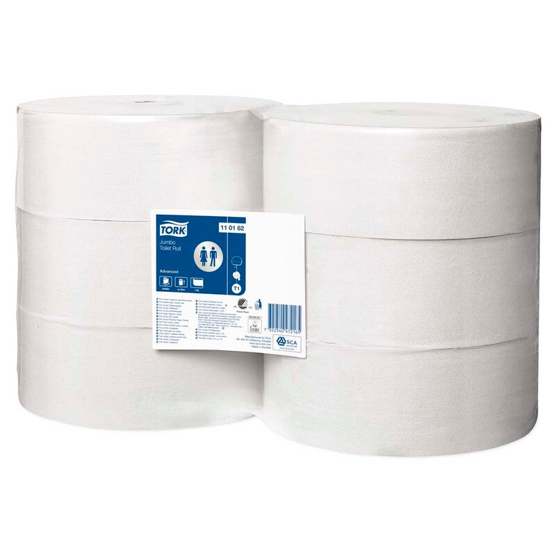 Toiletpapir Jumbo, Tork, Advanced, Jumbo T1, 1 lag, hvid x 500.00m, kasse a 6 ruller, FSC Recycled Credit