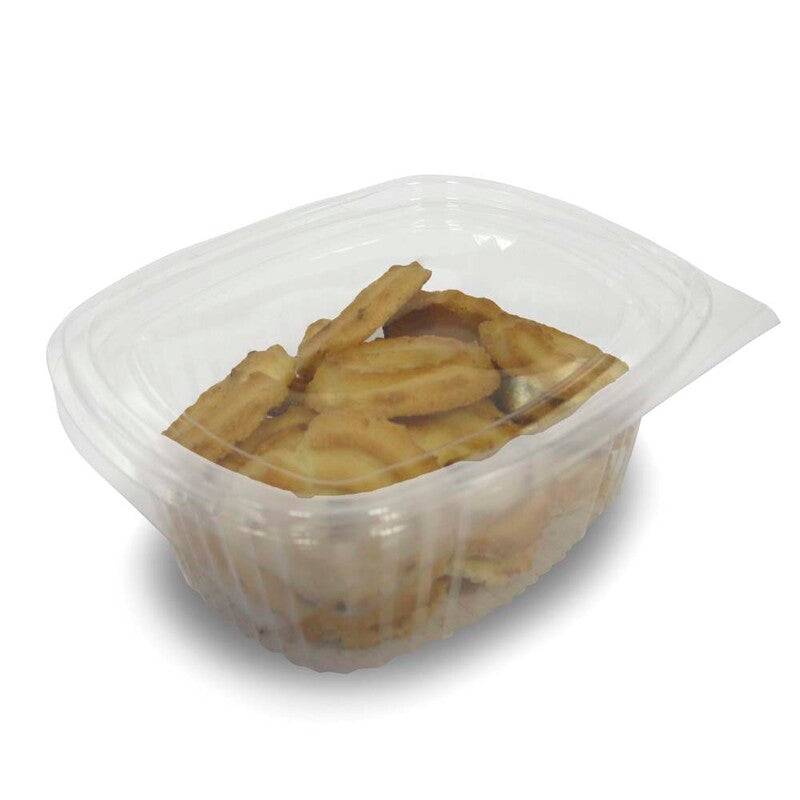 Plastbakke, m/hængslet låg, 750 ml, 170x145x63mm, A-PET, transparent, karton a 300 stk