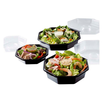 Plastbakke, Duni, m/låg, 1-rums, 200 ml, 118x118x60mm, PS, black/transparent, karton a 375 stk