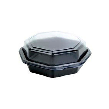 Plastbakke, Duni, m/låg, 1-rums, 400 ml, 160x160x60mm, PS, black/transparent, karton a 405 stk