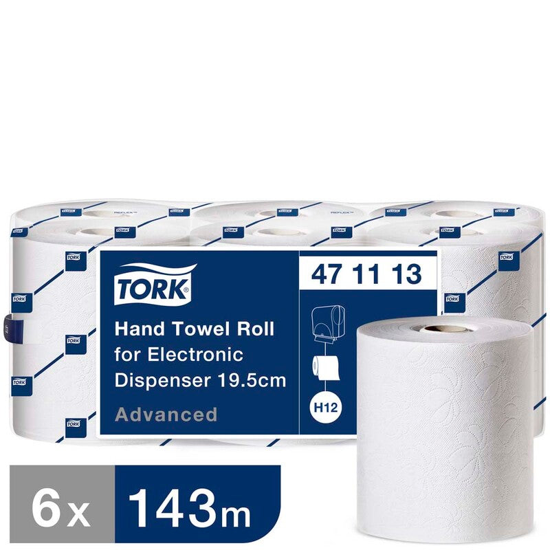 Papirhåndklæder rulle, Tork, H12, Advanced, 2 lag, hvid, 195mm x 143.00m, kasse a 6 ruller