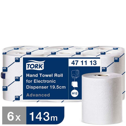Papirhåndklæder rulle, Tork, H12, Advanced, 2 lag, hvid, 195mm x 143.00m, kasse a 6 ruller