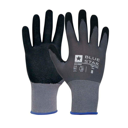 Handsker strik og PU coating, BlueStar, Tight Flex, No. 7 / S, nylon/polyamid, grå, Pakke a 12 par