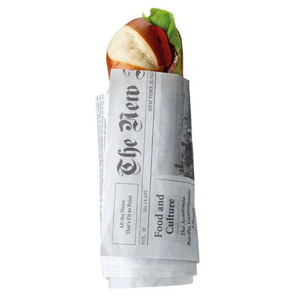 Stanset papir, Stykke, 50 g/m2, 288, x 300 mm, Papir + PE, sort/hvid, Newspaper, almindelig, pakke a 500 stk, Fødevaregodkendt, Fedttæt kvalitet