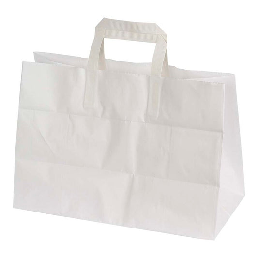 Papirbærepose, 350 x 170 x 245 mm, flat bag, 17 l, Papir, hvid, pakke a 200 stk, Fødevaregodkendt