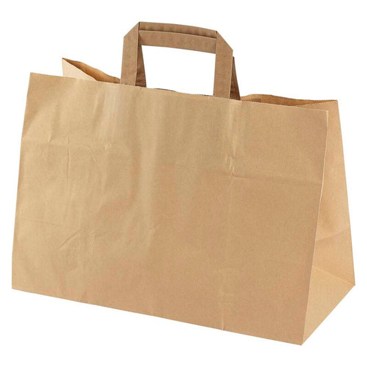 Papirbærepose, 350 x 170 x 245 mm, flat bag, 17 l, Papir, brun, pakke a 200 stk, Fødevaregodkendt