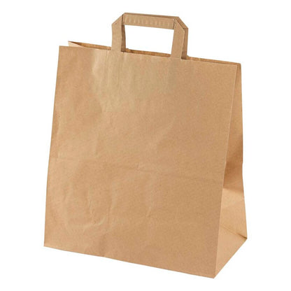 Papirbærepose, 320 x 170 x 350 mm, flat bag, 25 l, Papir, brun, pakke a 200 stk, Fødevaregodkendt