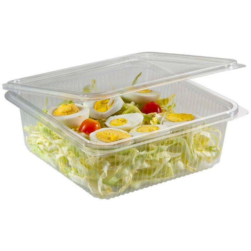 Plastbakke, m/hængslet låg, 182x142x55mm, PET, transparent, karton a 400 stk