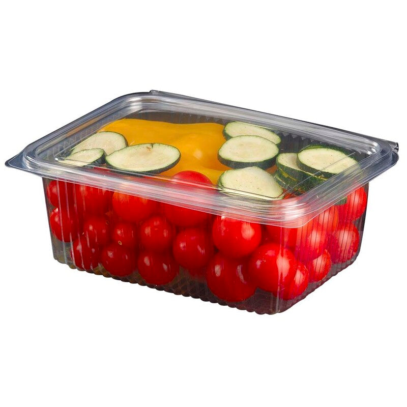 Plastbakke, m/hængslet låg, 182x142x70mm, PET, transparent, karton a 400 stk