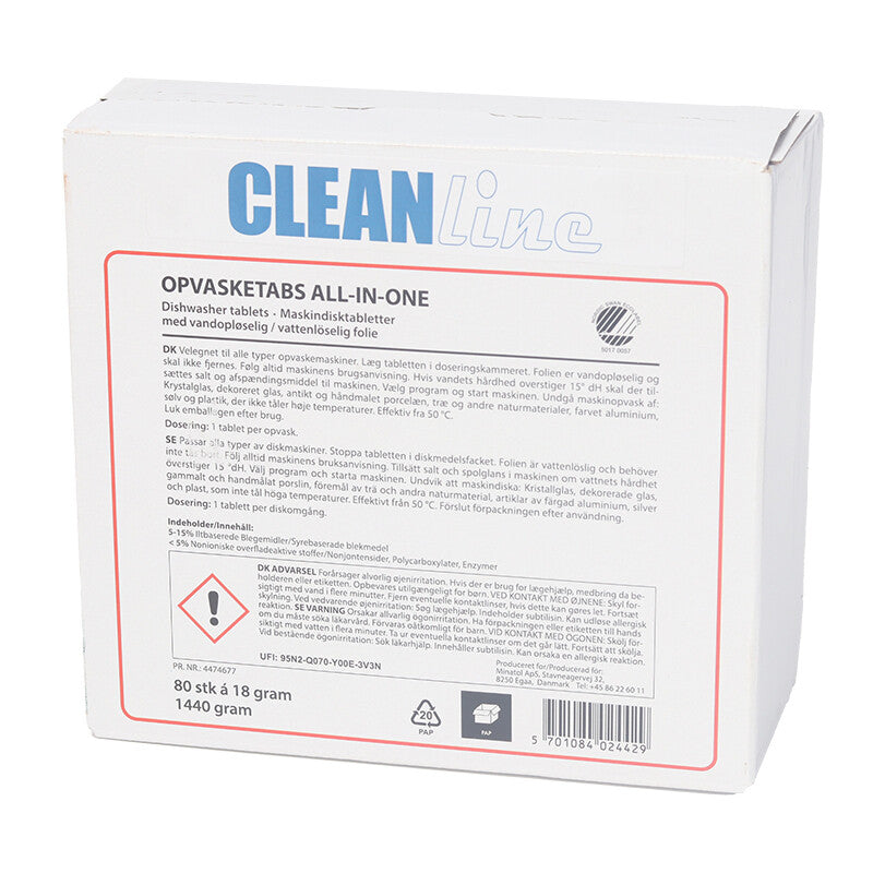 Opvasketabs , Cleanline, All-in-One 80pcs