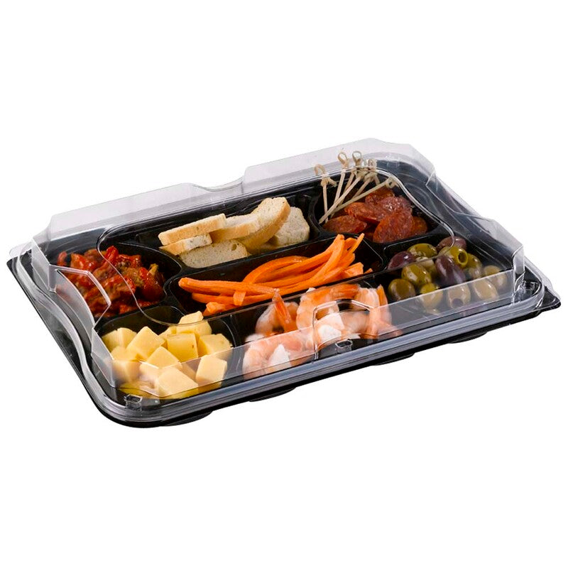 Plastbakke, m/låg, 350x245x40mm, A-PET, sort, æske a 25 sæt