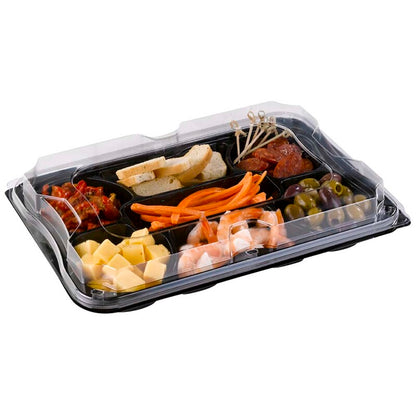Plastbakke, m/låg, 350x245x40mm, A-PET, sort, æske a 25 sæt