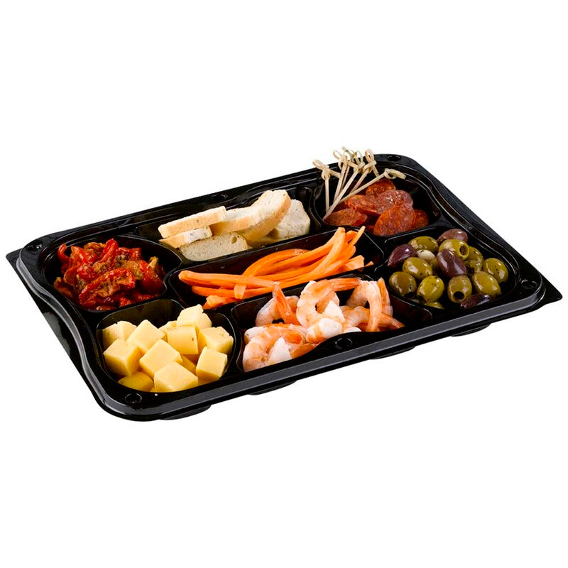Plastbakke, m/låg, 350x245x40mm, A-PET, sort, æske a 25 sæt