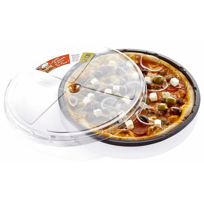Plastbakke, Færch, P 78-42T., Rund, Ø 320, højde 25, vægt: 220, C-PET, sort, Pizza, karton a 120 stk, 1-rums, Fødevaregodkendt