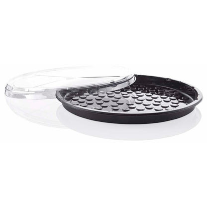 Låg t/plastbakke, Færch, P 78-50A., Rund, Ø 330, højde 23, vægt: 301, PET, transparent, T/Pizza and Tapas tray, karton a 60 stk, Fødevaregodkendt