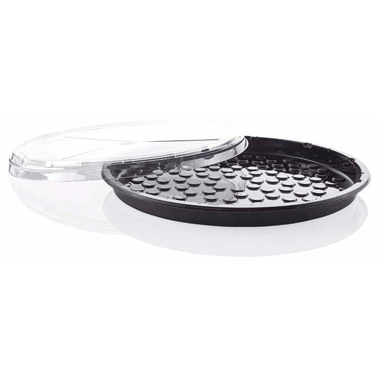 Låg t/plastbakke, Færch, P 78-50A., Rund, Ø 330, højde 23, vægt: 301, PET, transparent, T/Pizza and Tapas tray, karton a 60 stk, Fødevaregodkendt