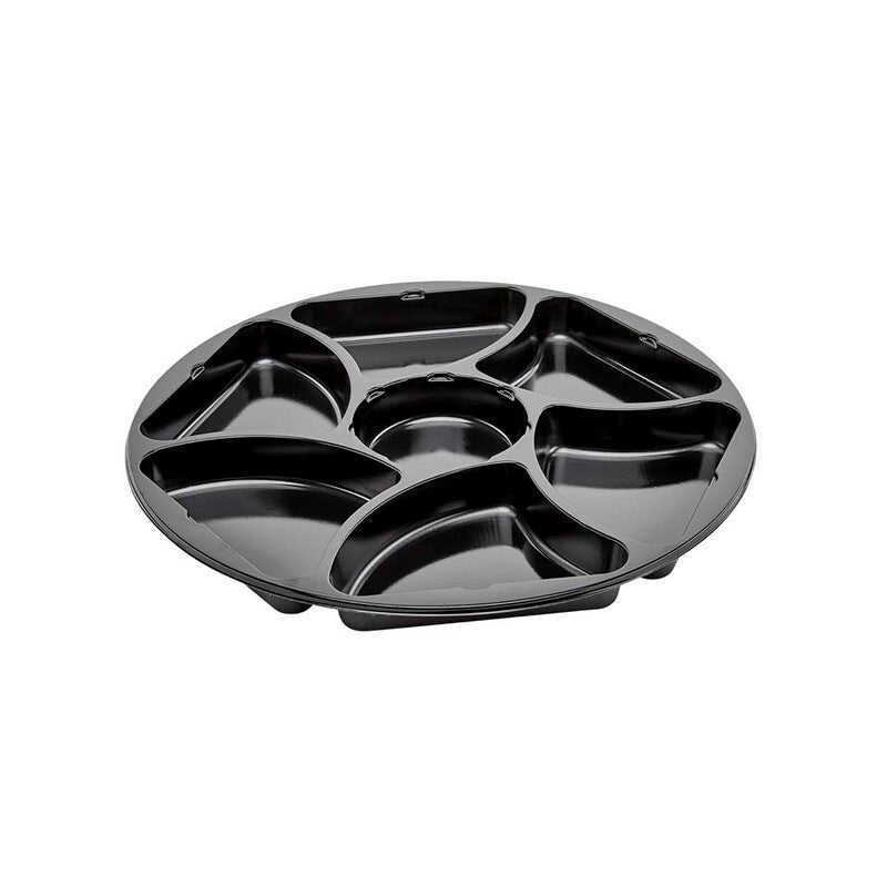 Plastbakke, Færch, K 2227-1Y, Rund, Ø 320, højde 25, C-PET, sort, Tapas, karton a 150 stk, 7-rums, Fødevaregodkendt