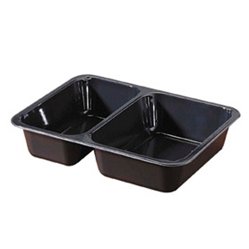 Plastbakke, Duni, 2-rums, 1100 ml, 175x225x43mm, C-PET, sort, t/ovn & microovn, karton a 300 stk