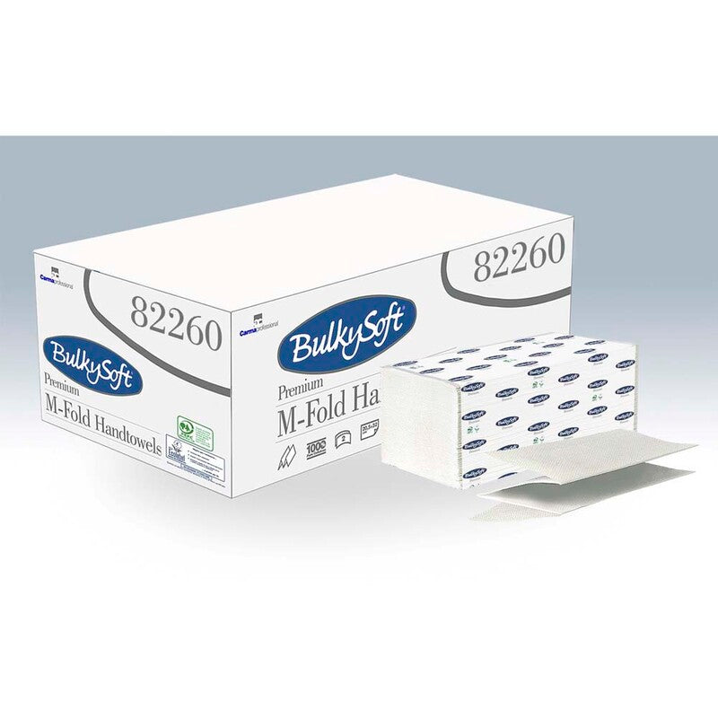 Papirhåndklæder ark, BulkySoft, Premium, 3 lag, hvid, 215mmx320mm, karton a 2500 stk