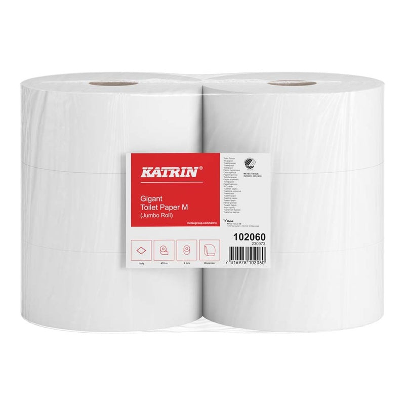 Toiletpapir Jumbo, Katrin, Gigant M, 1 lag, natur x 435.00m, kasse a 6 ruller