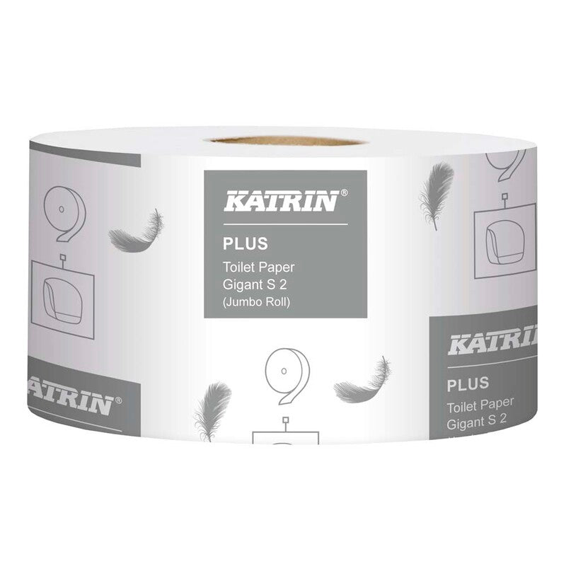 Toiletpapir Jumbo, Katrin, Plus, Gigant S, 2 lag, hvid x 160.00m, kasse a 12 ruller