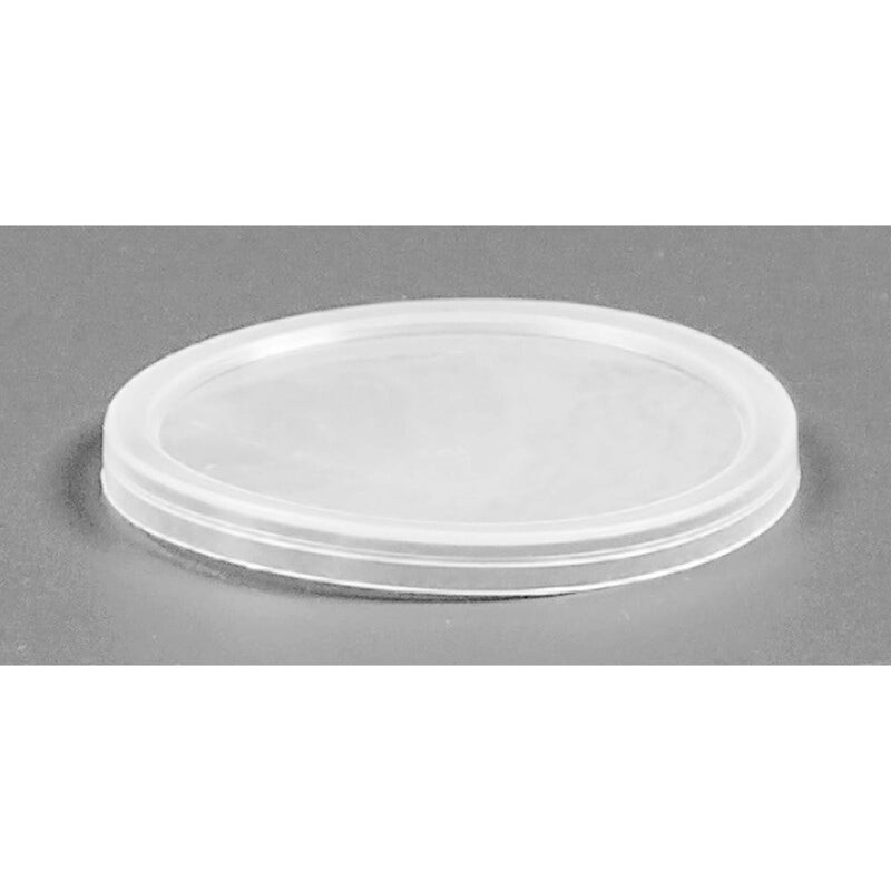 Låg t/dressingbæger, Rund, Ø 51, højde 2, HIPS-High Impact Polystyrene, transparent, karton a 2000 stk, Fødevaregodkendt