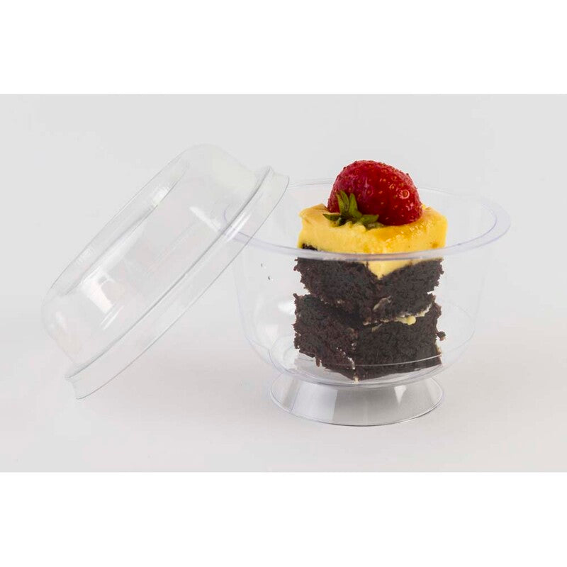 Låg t/dessertbæger, Rund, Ø 100, højde 30, PET, transparent, Tall, pakke a 50 stk, Fødevaregodkendt