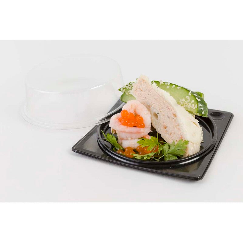 Plastbakke, W/transparent lid, 120x120x40mm, PS, sort, Tapas, karton a 30 stk