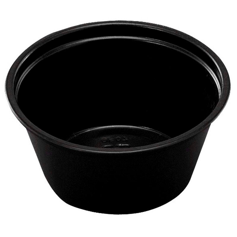 Dressingbæger, Rund, Ø 62, højde 46, PP, sort, Portion Cup 2oz/60ml, pakke a 250 stk, Fødevaregodkendt