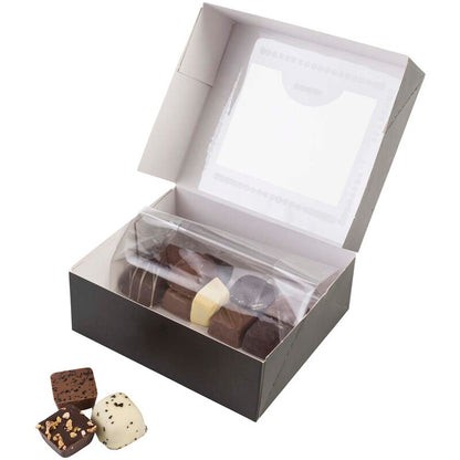 Kageæske, Design 2153, 125x125x50mm, Pap, sort, Chocolate box with window, pakke a 200 stk