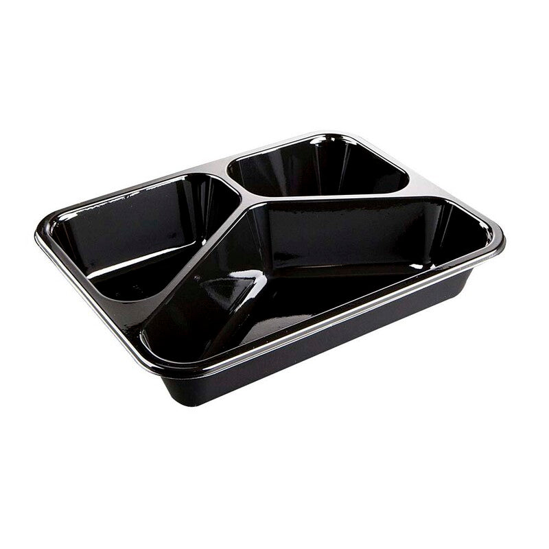 Plastbakke, Færch, C 2227-3F, 3-rums, Rektangulær, 1025 ml, 178x227x43mm, C-PET, sort, t/ovn & microovn, karton a 420 stk