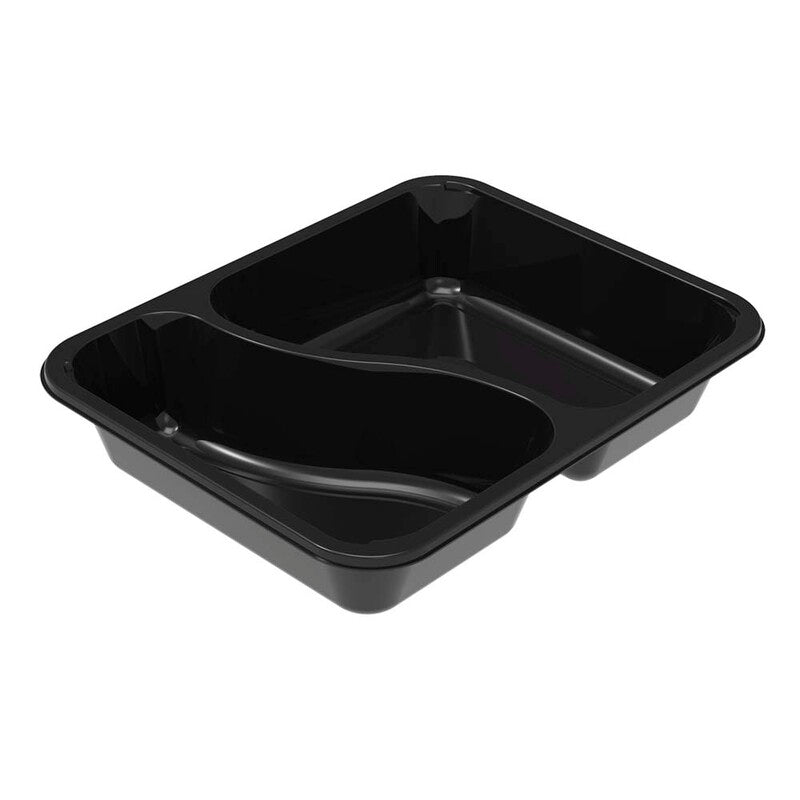 Plastbakke, Færch, C 2227-2F, 2-rums, Rektangulær, 1115 ml, 178x227x43mm, C-PET, sort, t/ovn & microovn, karton a 360 stk