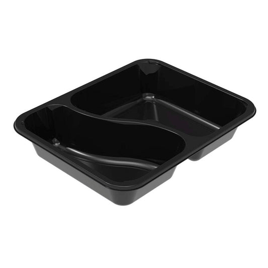 Plastbakke, Færch, C 2227-2F, 2-rums, Rektangulær, 1115 ml, 178x227x43mm, C-PET, sort, t/ovn & microovn, karton a 360 stk