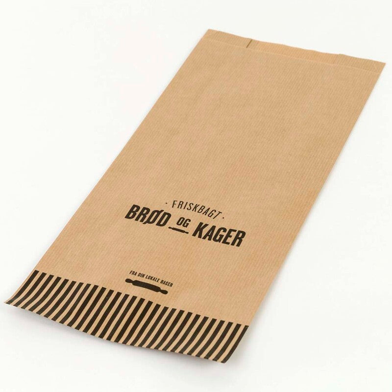 Bagerpose, 90 x 190 x 370 mm, flat film, Papir, brun, Printed, pakke a 500 stk, Friskbagt Brød Og Kager, Fødevaregodkendt