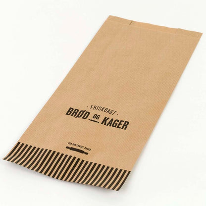 Bagerpose, 90 x 190 x 370 mm, flat film, Papir, brun, Printed, pakke a 500 stk, Friskbagt Brød Og Kager, Fødevaregodkendt