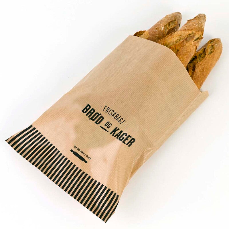 Bagerpose, 210 x 335 mm, flat film, Papir, brun, Printed, pakke a 1000 stk, 2,5 kg Friskbagt Brød, Fødevaregodkendt