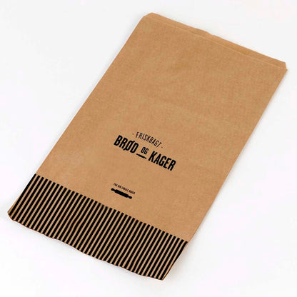 Bagerpose, 270 x 455 mm, flat film, Papir, brun, Printed, pakke a 1000 stk, 4 kg Friskbage Brød, Fødevaregodkendt
