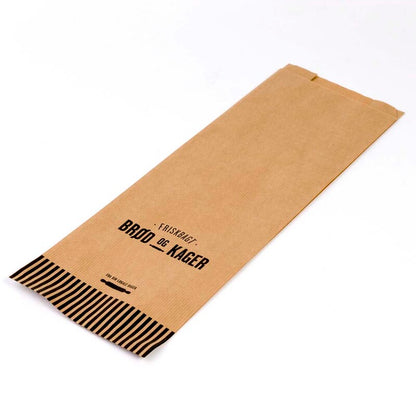 Bagerpose, 160 x 455 mm, flat bag, Papir, brun, Printed, pakke a 500 stk, Friskbagt Brød Og Kager, Fødevaregodkendt