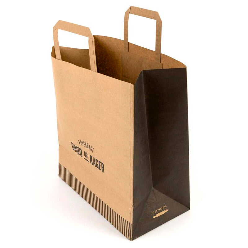 Papirbærepose, 320 x 350 mm, flat bag, 22 l, Papir, brun, Printed, pakke a 250 stk, Friskbagt Brød Og Kager, Fødevaregodkendt