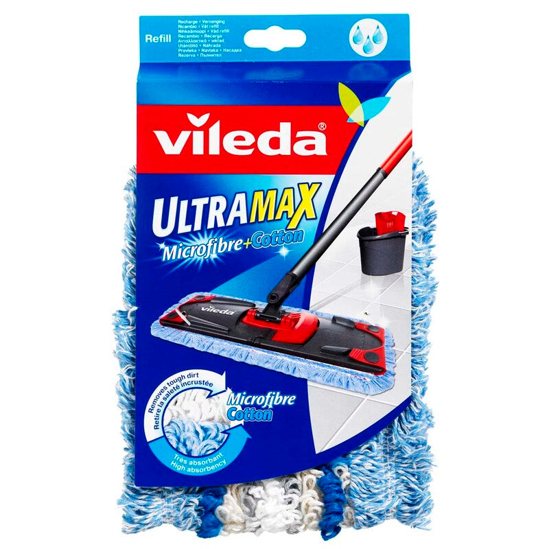 Mopper, Vileda, Microfiber Ultra Max Refill, blå/hvid, 360mm