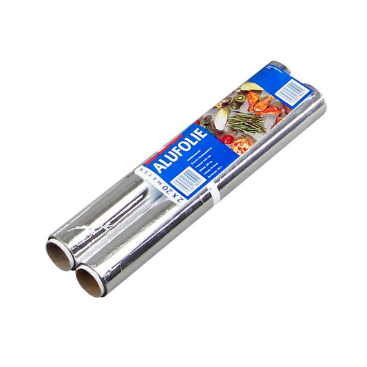 Alufolie, 11 µm, Rulle, 300 mm x 20.00 m, aluminium, sølv metallic, pakke a 2 ruller, 2-pack, Fødevaregodkendt