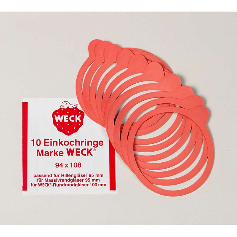 Gummiring t/sylteglas, Rund, Ø 100, højde 1, gummi, orange rød, pakke a 10 stk, Weck, Fødevaregodkendt