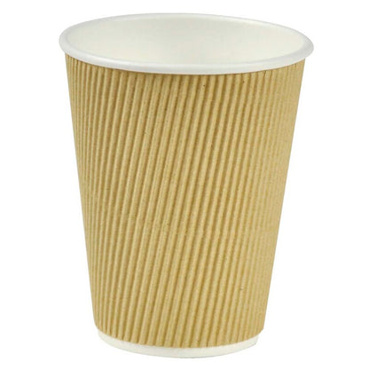 Kaffebæger, Papir + PE, brun, 12oz/340ml, karton a 500 stk, palle 18 kartoner, Ripple wall, Fødevaregodkendt