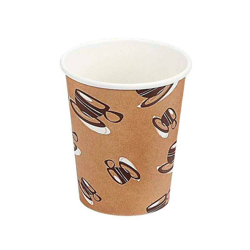 Kaffebæger, Papir + PE, brun, 8oz/240ml, karton a 1000 stk, Single wall, Fødevaregodkendt