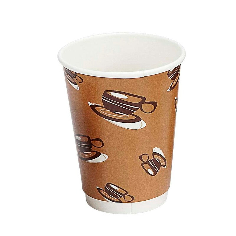 Kaffebæger, Papir + PE, brun, 12oz/340ml, karton a 500 stk, palle 12 kartoner, Double wall, Fødevaregodkendt