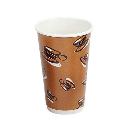 Kaffebæger, Rund, Papir + PE, brun, 16oz/ 470ml, karton a 500 stk, palle 15 kartoner, Double wall, Fødevaregodkendt