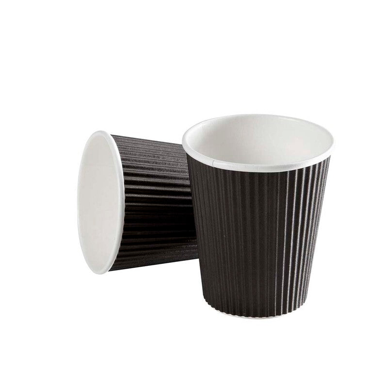 Kaffebæger, Papir + PE, sort, Black Line, 8oz/240ml, karton a 875 stk, palle 16 kartoner, Ripple wall, Fødevaregodkendt
