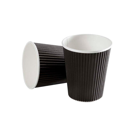 Kaffebæger, Papir + PE, sort, Black Line, 12oz/340ml, karton a 600 stk, palle 16 kartoner, Ripple wall, Fødevaregodkendt