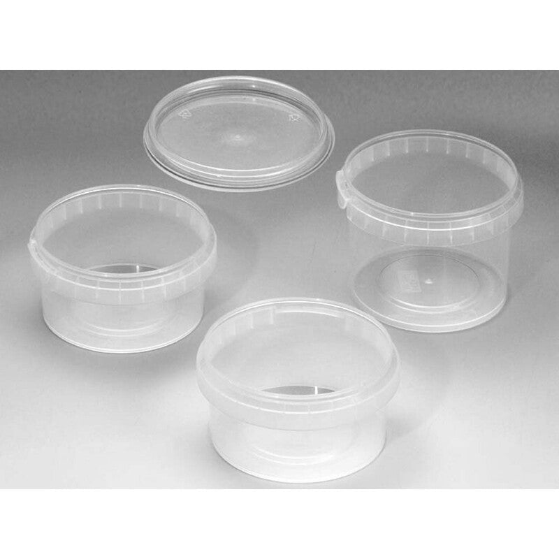 Plastbøtte, Handy-lock, Rund, 180 ml, Ø 95, højde 43, PP, transparent, m/låg, æske a 486 sæt